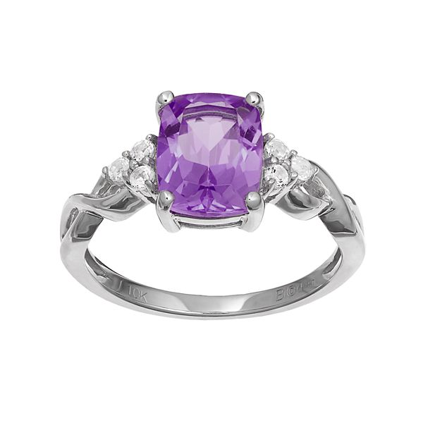 Gemminded 10k White Gold Amethyst & White Topaz Ring