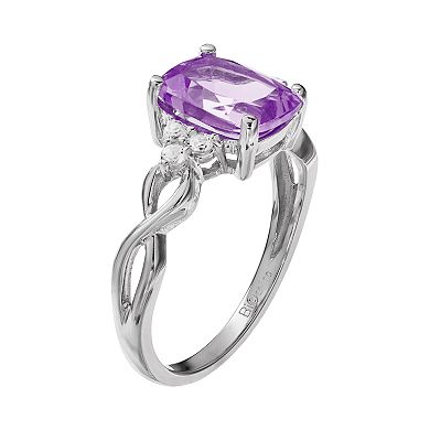 Gemminded 10k White Gold Amethyst & White Topaz Ring