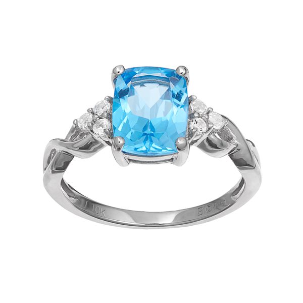 Gemminded 10k White Gold Blue & White Topaz Ring