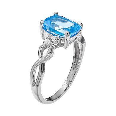 Gemminded 10k White Gold Blue & White Topaz Ring