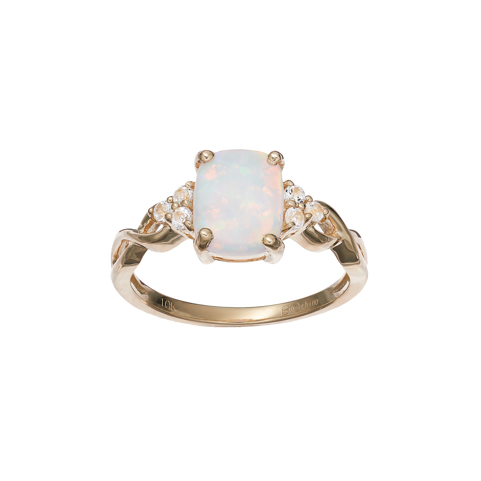 Gemminded 10k Gold Lab-Created White Opal & White Topaz Ring, Womens, Size