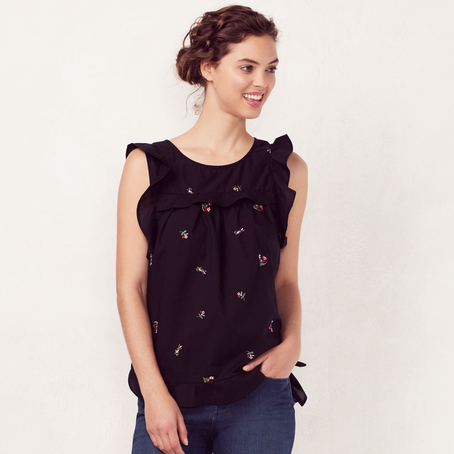 embroidered ruffle top