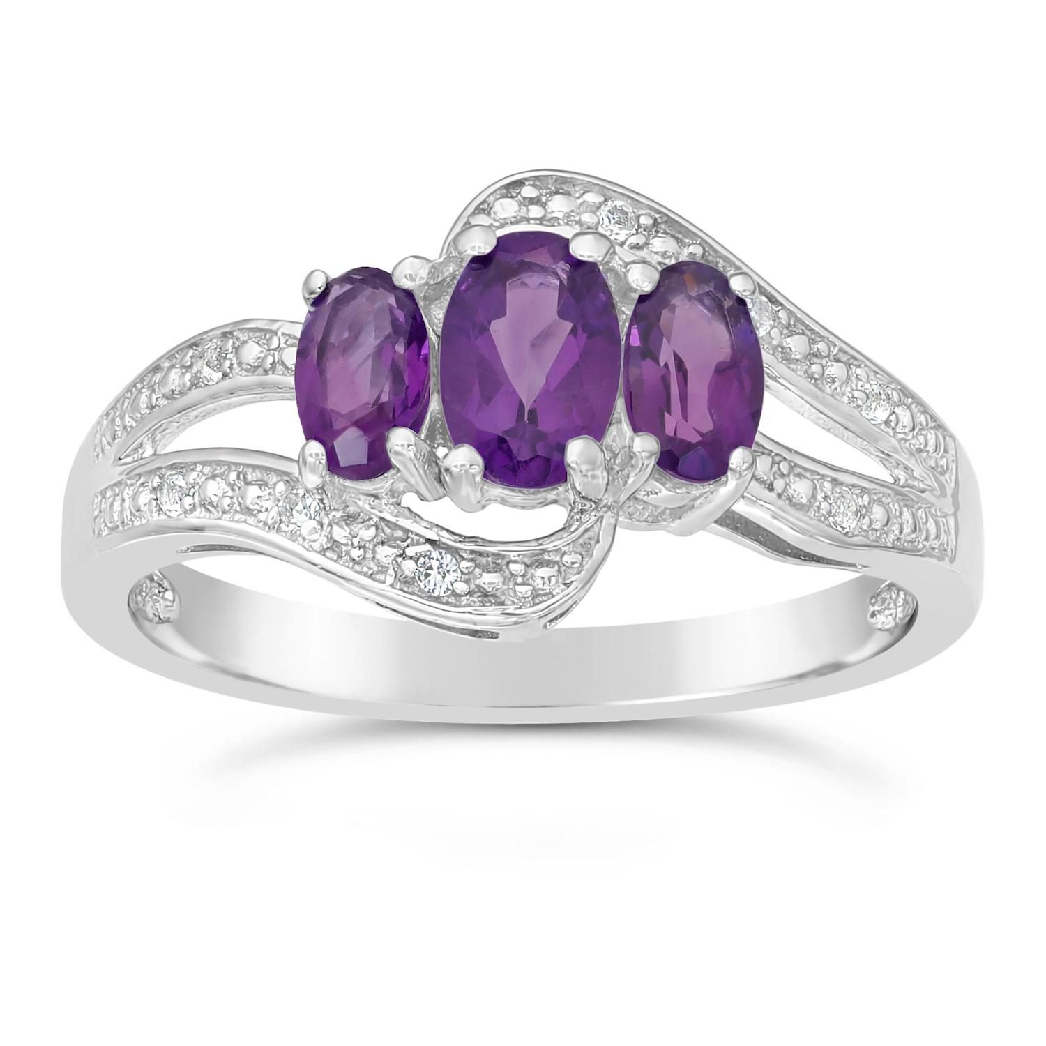 Exquisite 10k White Gold November Birthstone Ring - Oval Citrine With White Topaz Side Stones, Size 7.5