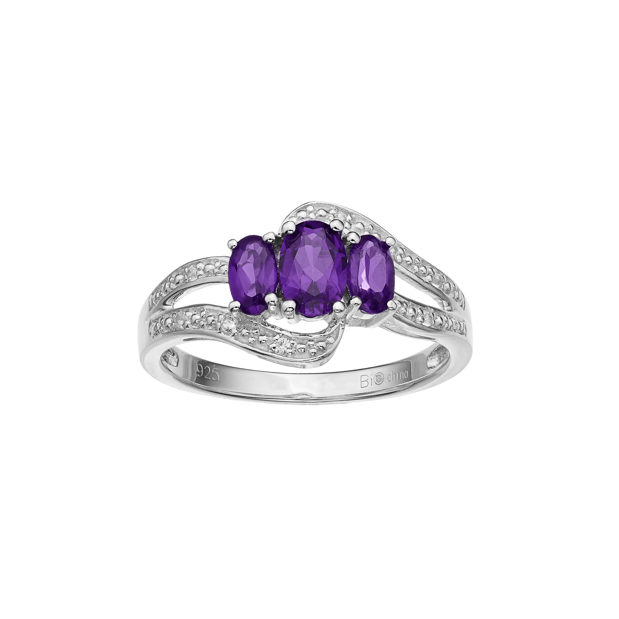 Gemminded Sterling Silver Amethyst & White Topaz 3-Stone Bypass Ring, Women