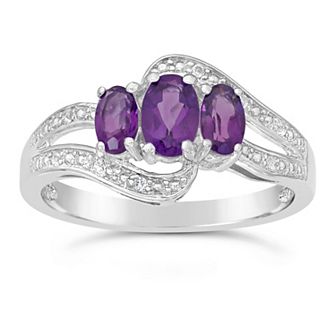 Gemminded Sterling Silver Amethyst & White Topaz 3-Stone Bypass Ring