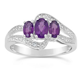 Gemminded Sterling Silver Amethyst & White Topaz 3-Stone Bypass Ring