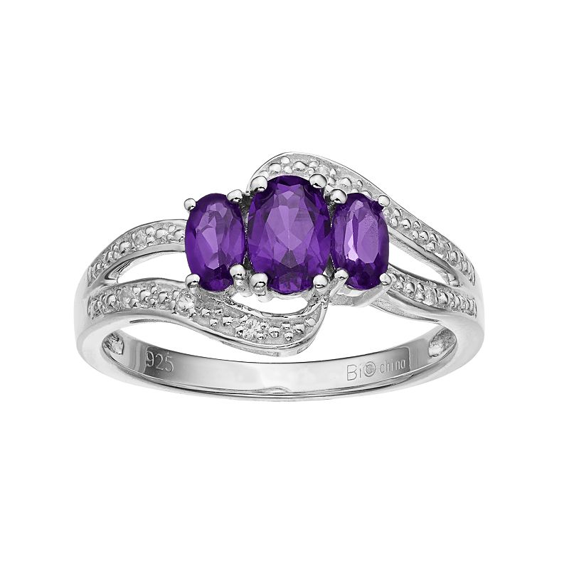 Gemminded Sterling Silver Amethyst & White Topaz 3-Stone Bypass Ring, Women