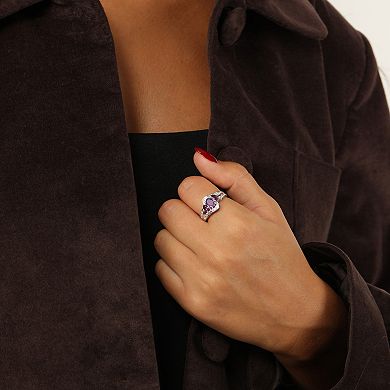 Gemminded Sterling Silver Amethyst & White Topaz 3-Stone Bypass Ring