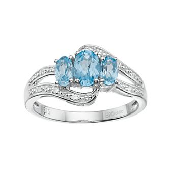 Gemminded Sterling Silver Blue & White Topaz 3-Stone Bypass Ring