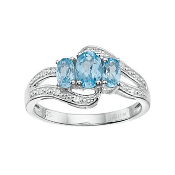 Gemminded Sterling Silver Blue & White Topaz 3-Stone Bypass Ring