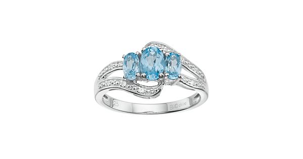 Sterling Silver Blue & White Topaz 3-Stone Bypass Ring