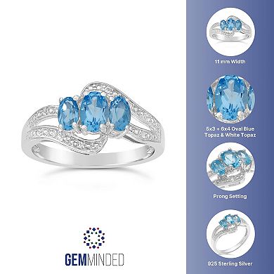 Gemminded Sterling Silver Blue & White Topaz 3-Stone Bypass Ring
