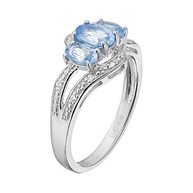 Gemminded Sterling Silver Lab-Created Aquamarine & Lab-Created White Sapphire 3-Stone Bypass Ring