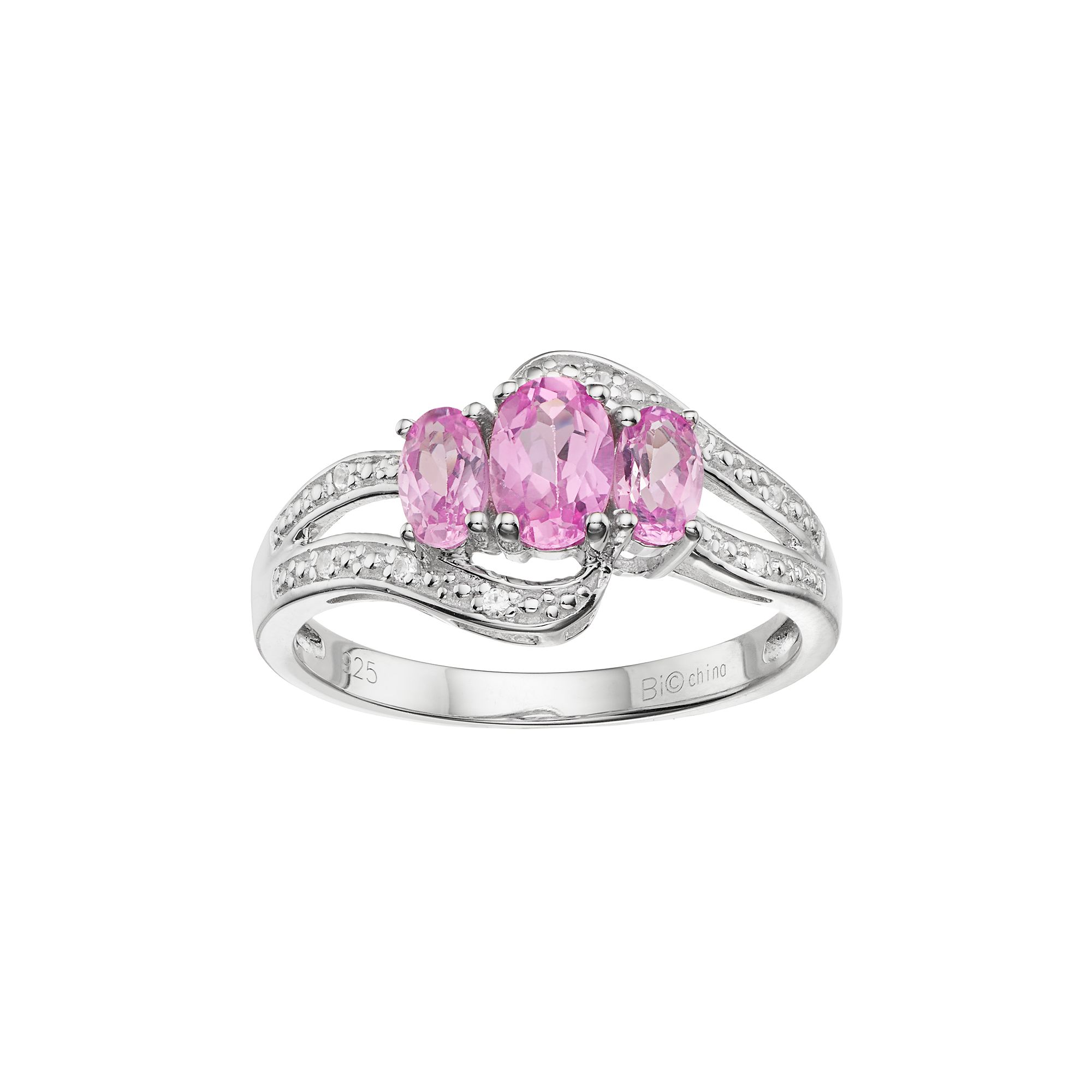 Gemminded Sterling Silver Lab-Created Pink & White Sapphire 3-Stone Bypass 