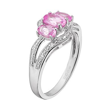 Gemminded Sterling Silver Lab-Created Pink & White Sapphire 3-Stone Bypass Ring
