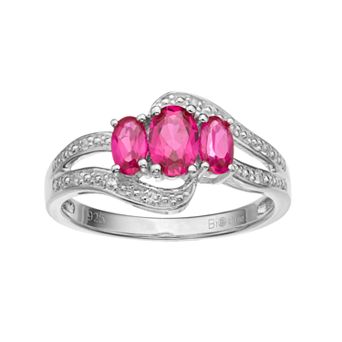 Gemminded Sterling Silver Lab-Created Ruby & Lab-Created White Sapphire 3-Stone Bypass Ring