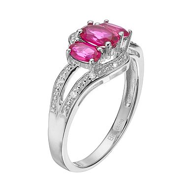 Gemminded Sterling Silver Lab-Created Ruby & Lab-Created White Sapphire 3-Stone Bypass Ring
