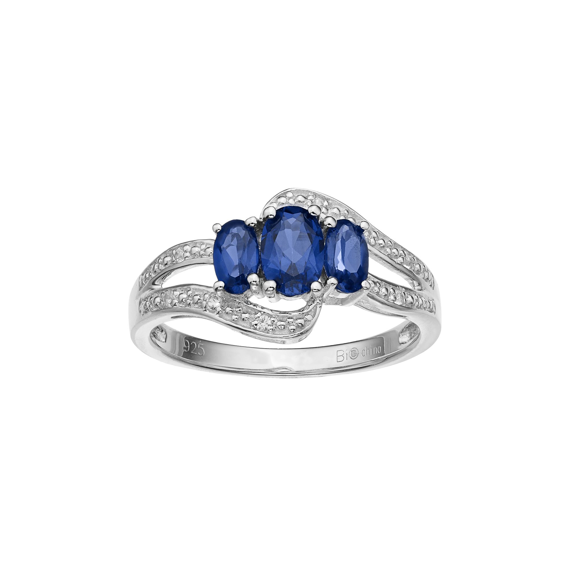 Gemminded Sterling Silver Lab-Created Blue & White Sapphire 3-Stone Bypass 