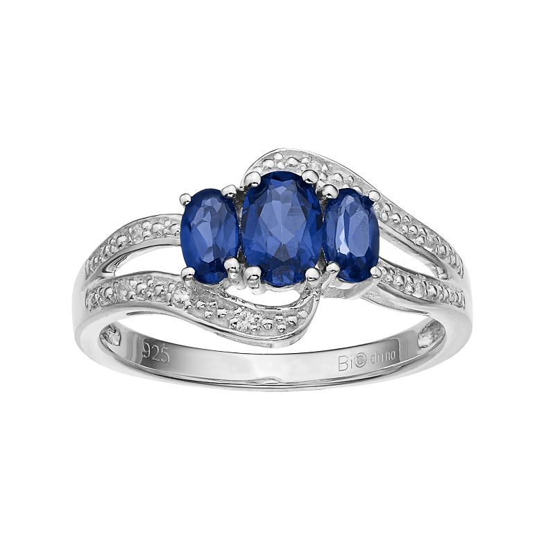Gemminded Sterling Silver Lab-Created Blue & White Sapphire 3-Stone Bypass 