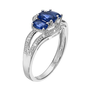 Gemminded Sterling Silver Lab-Created Blue & White Sapphire 3-Stone Bypass Ring