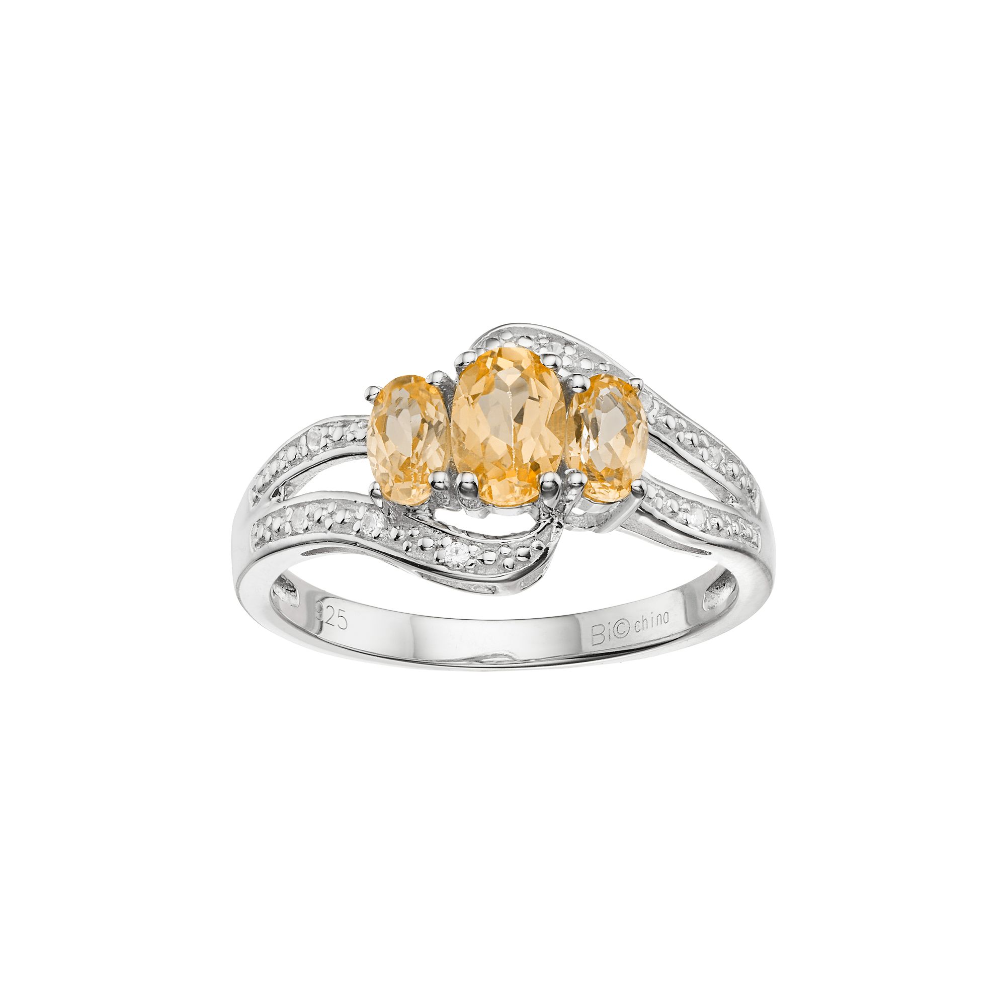 Gemminded Sterling Silver Citrine & White Topaz 3-Stone Bypass Ring, Women