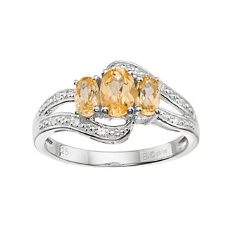Gemminded Sterling Silver Citrine & White Topaz 3-Stone Bypass Ring