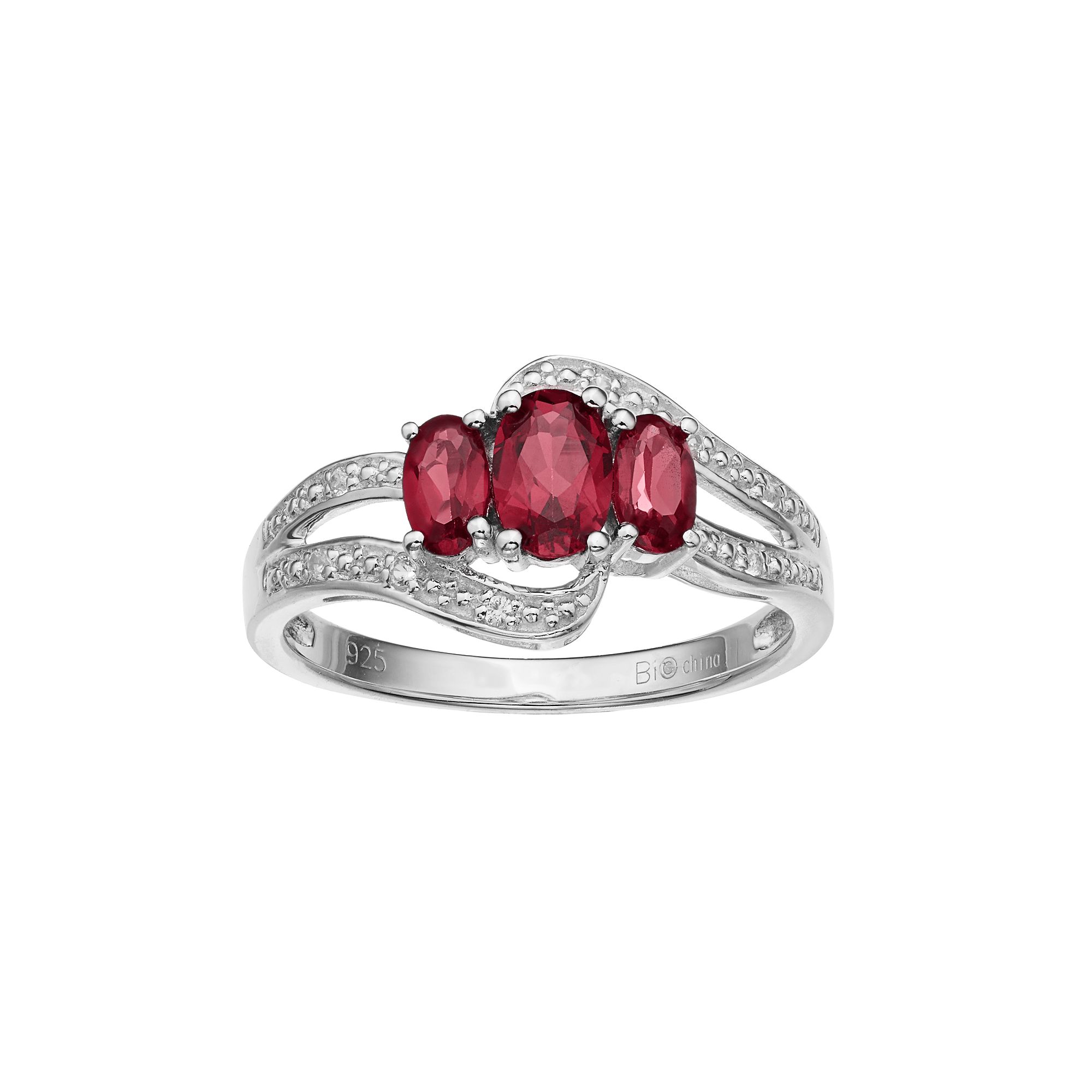Gemminded Sterling Silver Garnet & White Topaz 3-Stone Bypass Ring, Womens
