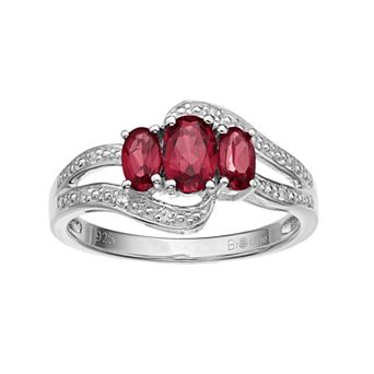 Gemminded Sterling Silver Garnet & White Topaz 3-Stone Bypass Ring