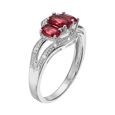 Gemminded Sterling Silver Garnet & White Topaz 3-Stone Bypass Ring