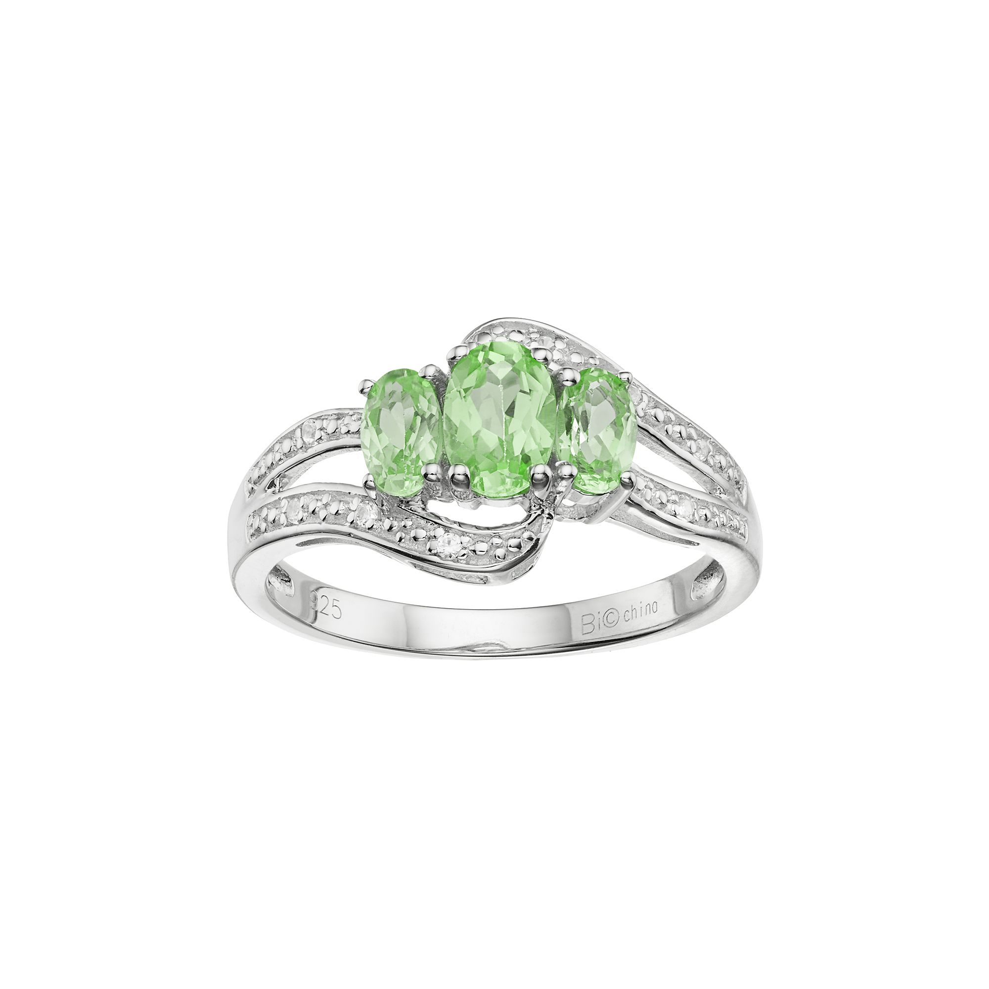 Gemminded Sterling Silver Peridot & White Topaz 3-Stone Bypass Ring, Women