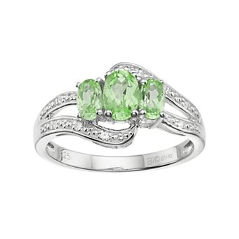 Gemminded Sterling Silver Peridot & White Topaz 3-Stone Bypass Ring