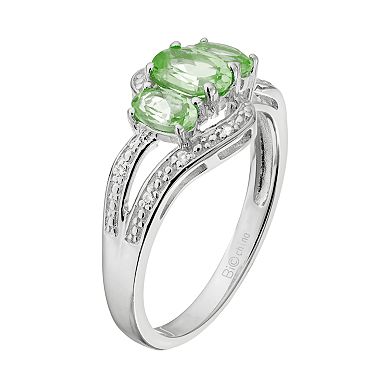 Gemminded Sterling Silver Peridot & White Topaz 3-Stone Bypass Ring