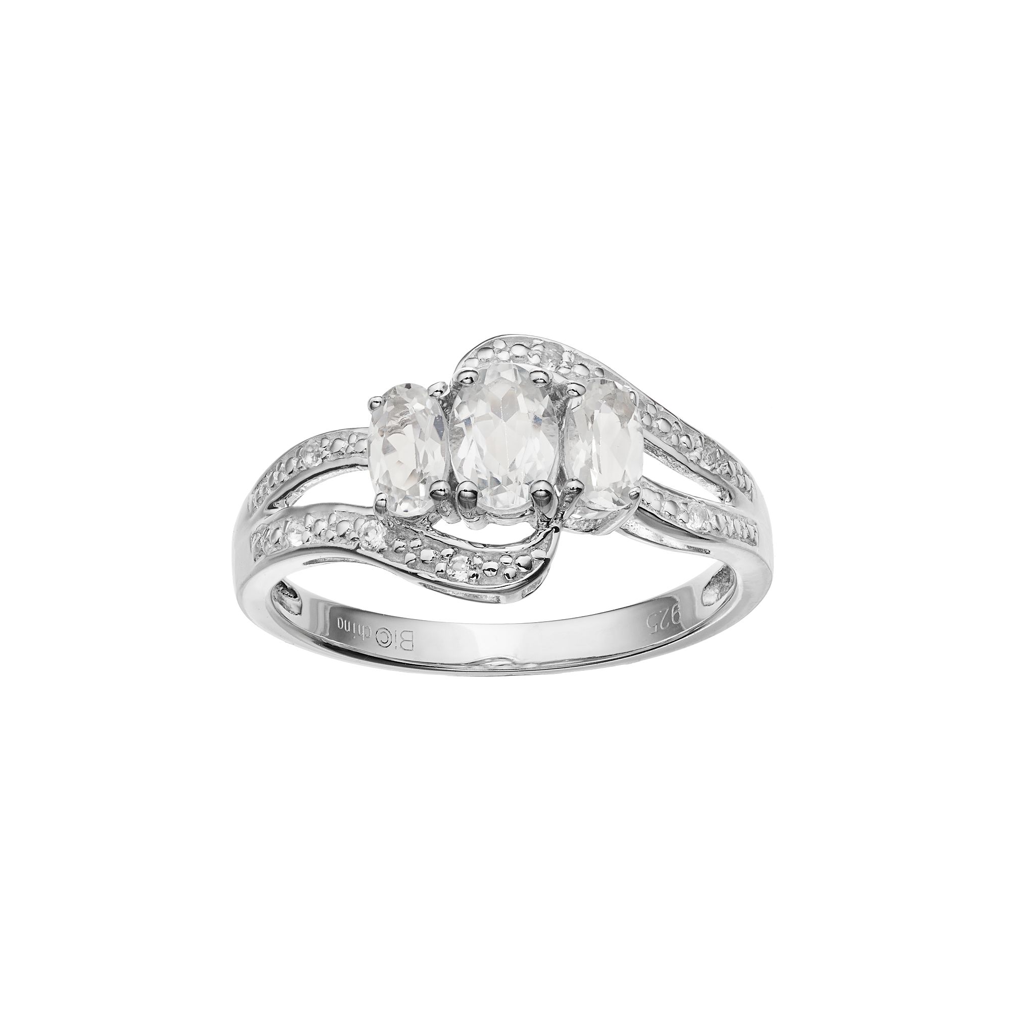 Gemminded Sterling Silver White Topaz 3-Stone Bypass Ring, Womens, Size: 5