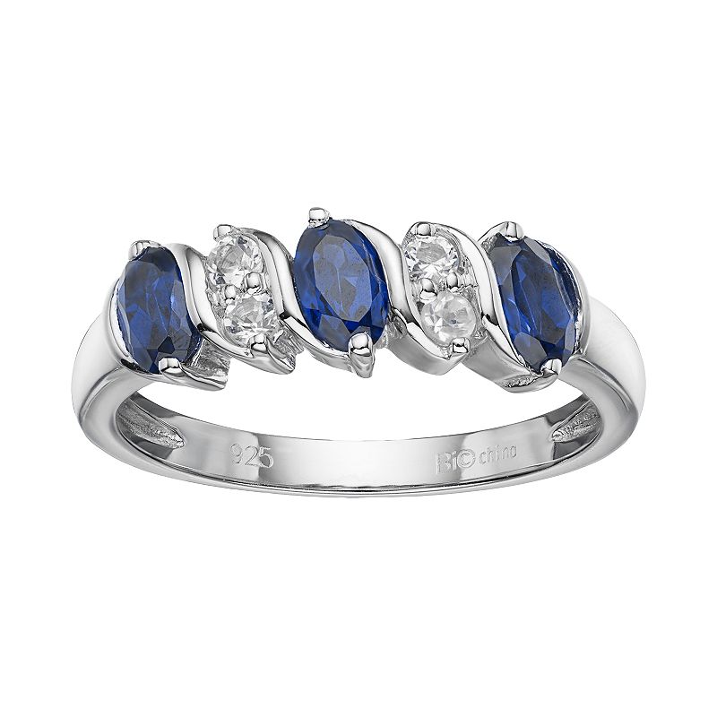 Gemminded Sterling Silver Lab-Created Blue & White Sapphire Ring, Womens, 
