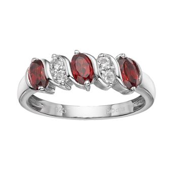 Gemminded Sterling Silver Garnet & White Topaz Ring