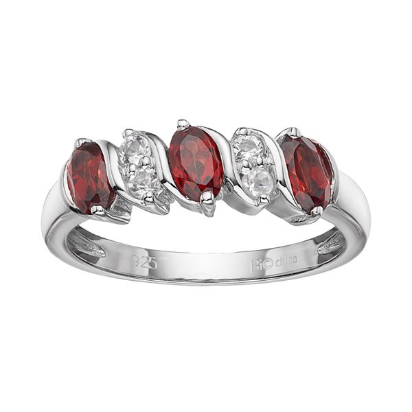 Gemminded Sterling Silver Garnet & White Topaz Ring