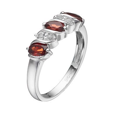 Gemminded Sterling Silver Garnet & White Topaz Ring