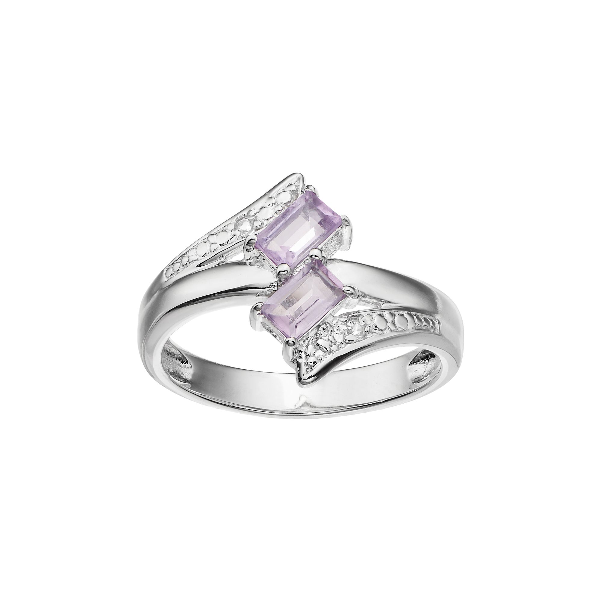 Gemminded Sterling Silver Amethyst & White Topaz Two Stone Bypass Ring, Wom