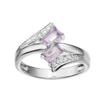 Gemminded Sterling Silver Amethyst & White Topaz Two Stone Bypass Ring