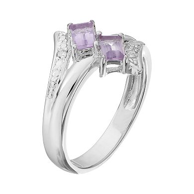 Gemminded Sterling Silver Amethyst & White Topaz Two Stone Bypass Ring