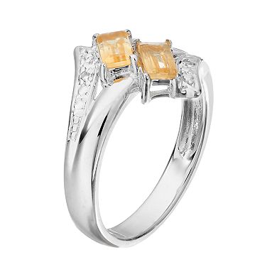 Gemminded Sterling Silver Citrine & White Topaz Two Stone Bypass Ring