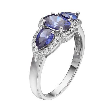 Gemminded Sterling Silver Lab-Created Sapphire & White Topaz 3-Stone Halo Ring
