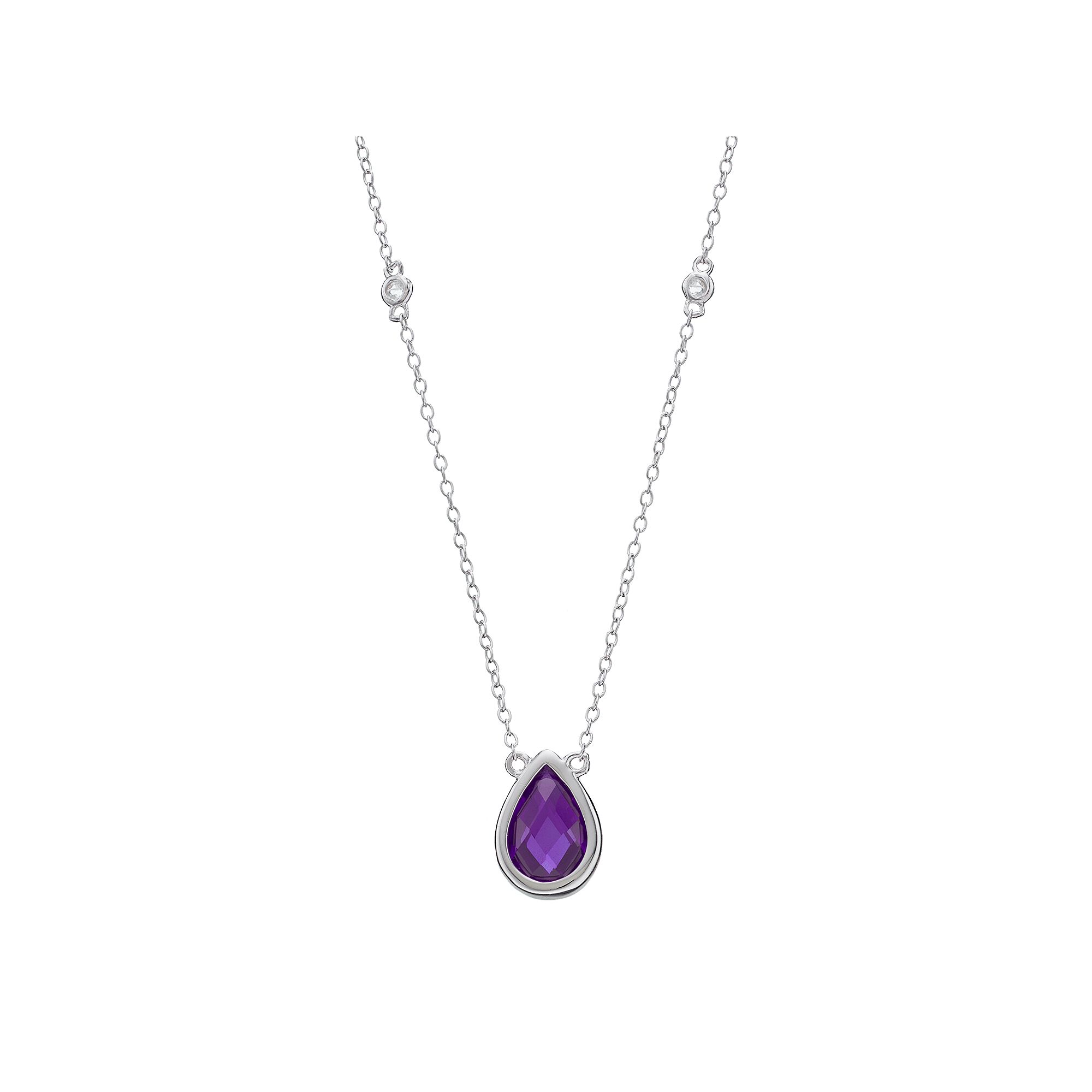 Gemminded Sterling Silver Amethyst & White Topaz Teardrop Necklace, Women