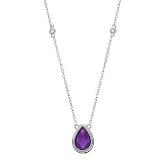 Gemminded Sterling Silver Amethyst & White Topaz Teardrop Necklace