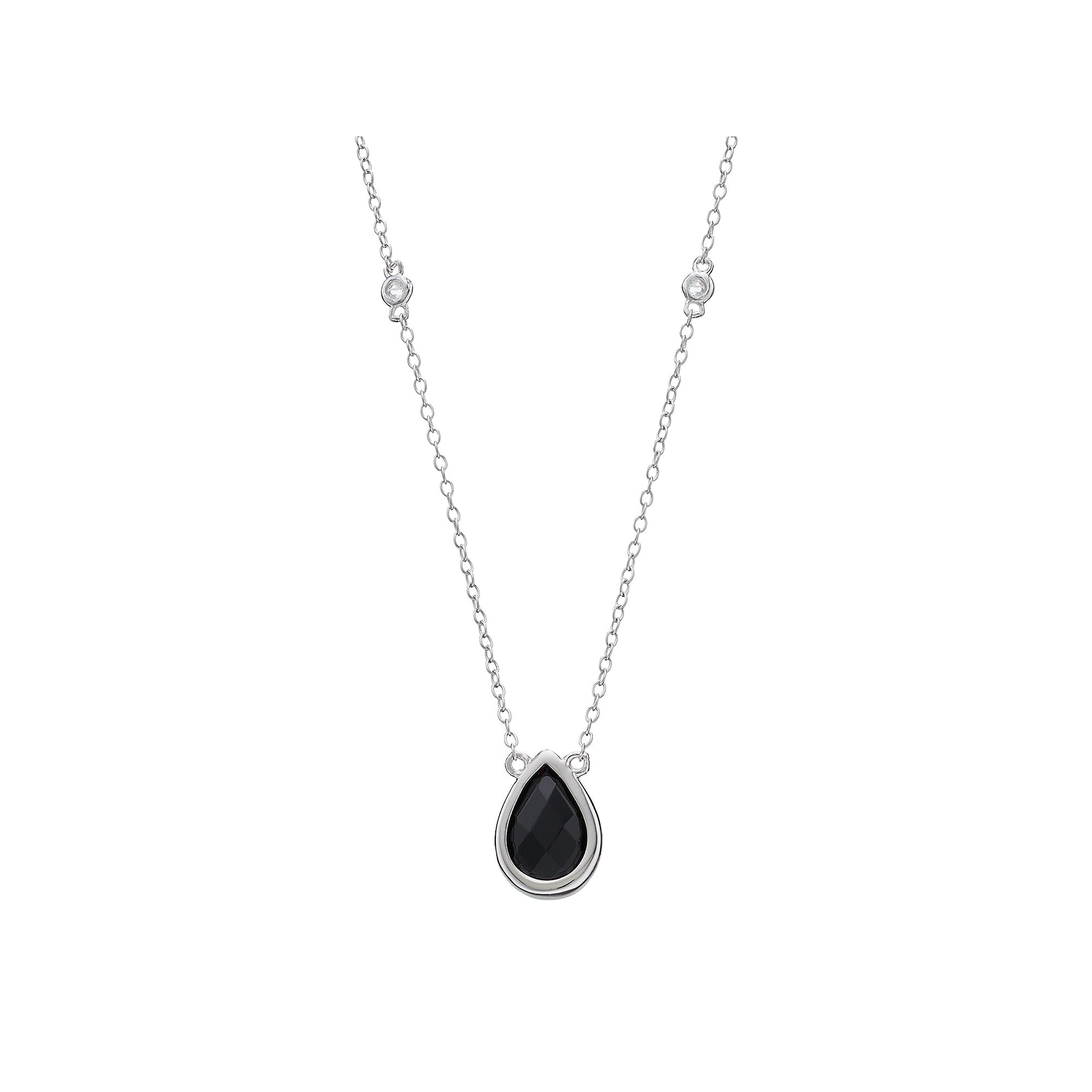 Gemminded Sterling Silver Onyx & White Topaz Teardrop Necklace, Womens, S