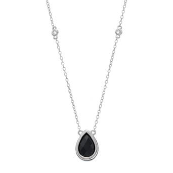Gemminded Sterling Silver Onyx & White Topaz Teardrop Necklace