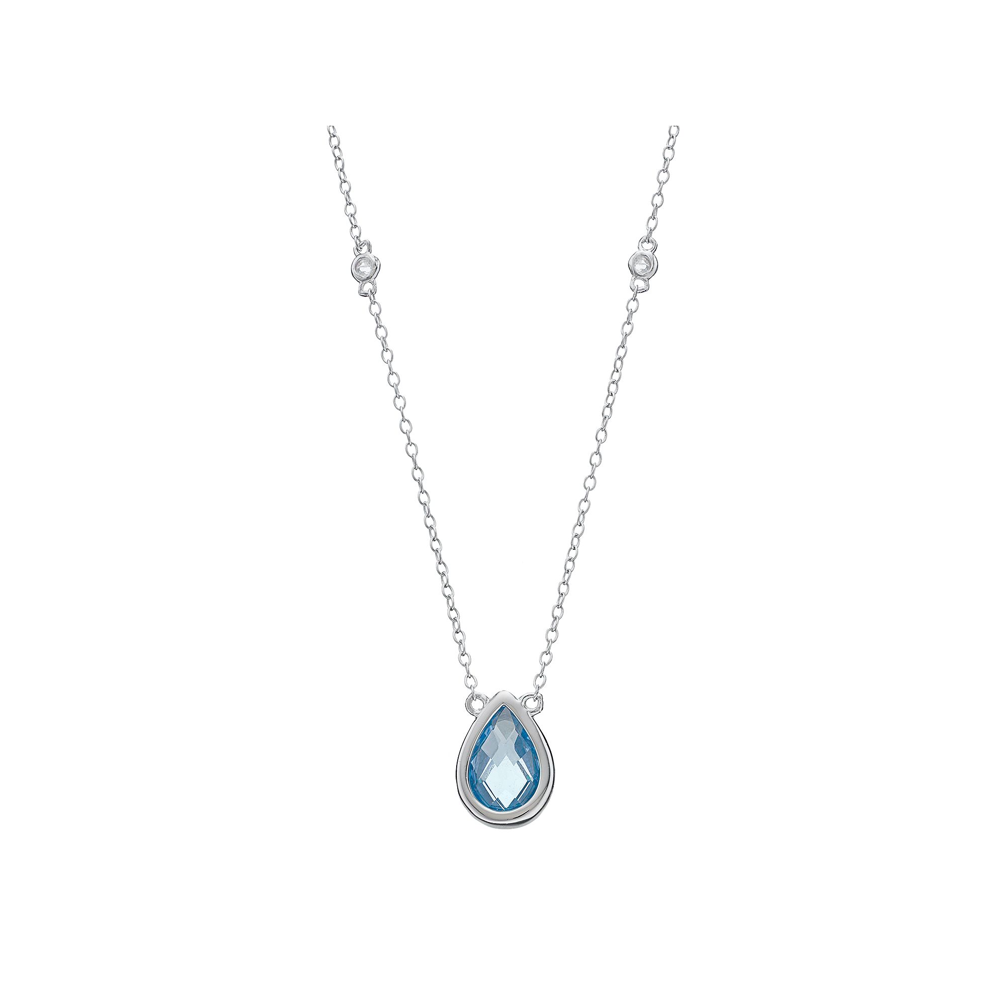 Gemminded Sterling Silver Blue & White Topaz Teardrop Necklace, Womens, S