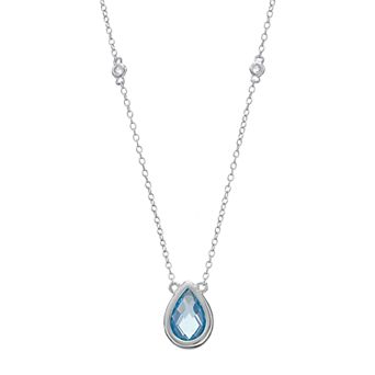 Gemminded Sterling Silver Blue & White Topaz Teardrop Necklace