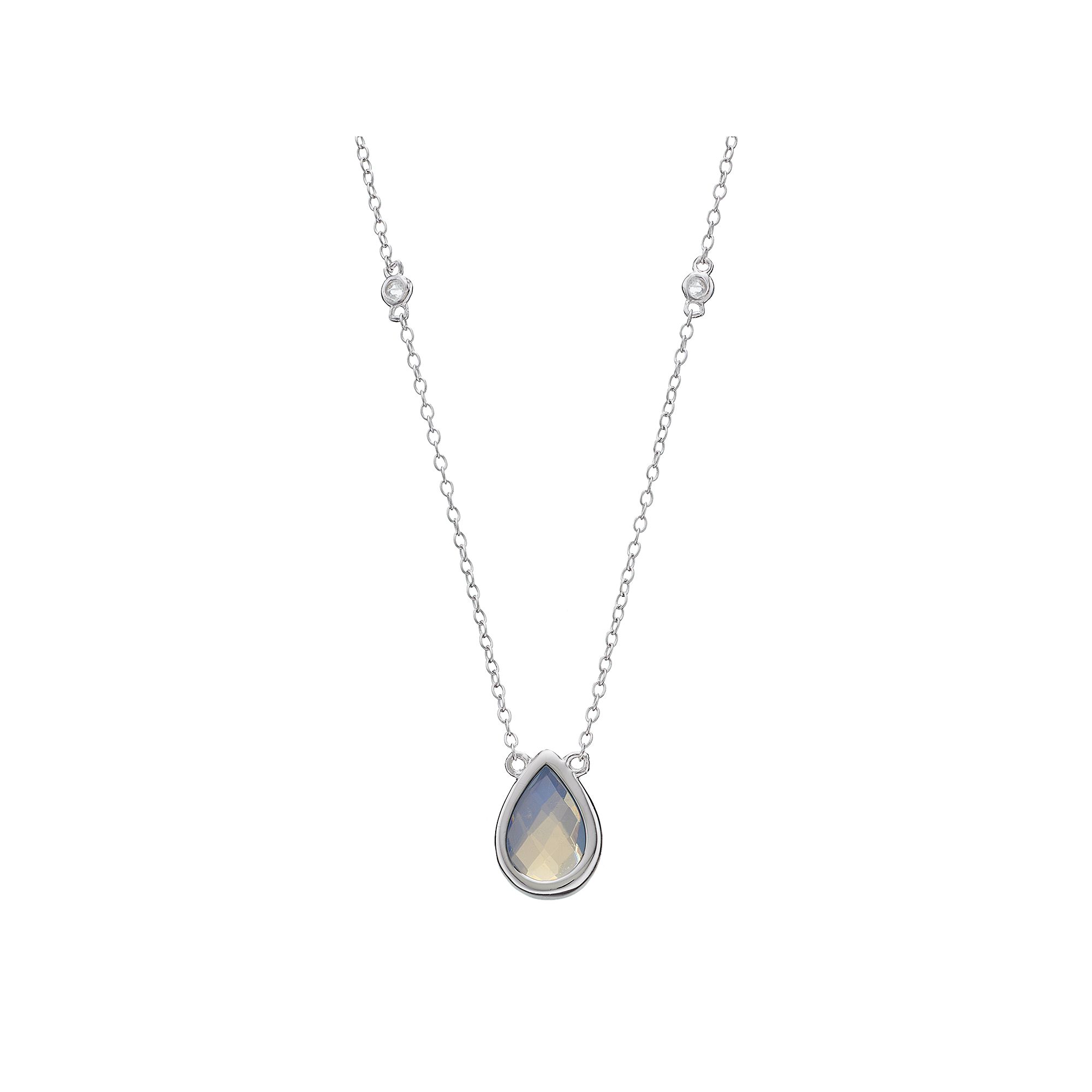 Gemminded Sterling Silver Lab-Created Opal & White Topaz Teardrop Necklace