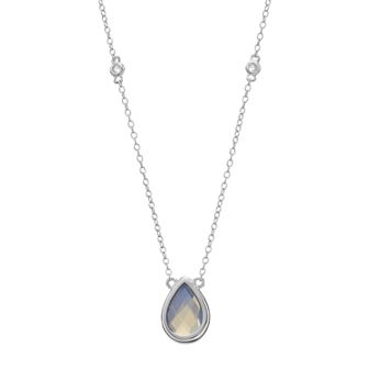 Gemminded Sterling Silver Lab-Created Opal & White Topaz Teardrop Necklace